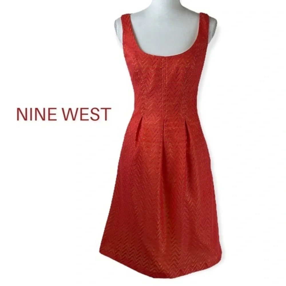 Nine West Orange Lace Fit & Flare Dress NWOT